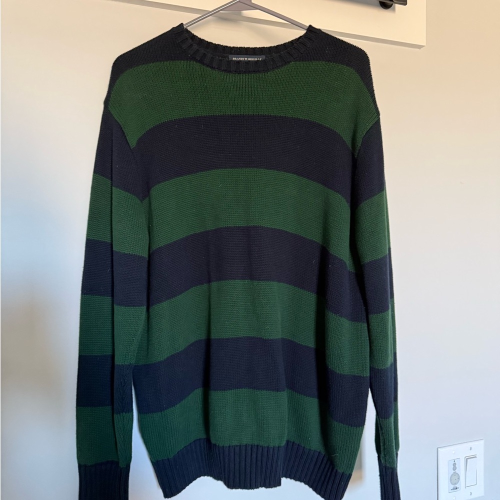 Brandy Melville Green and Black Striped Sweater